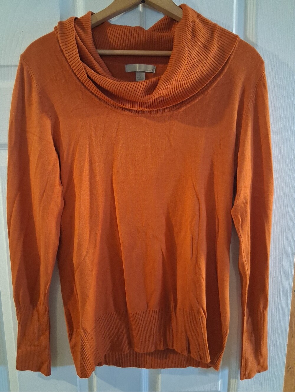 One A Orange Ribbed Cowl Neck Sweater